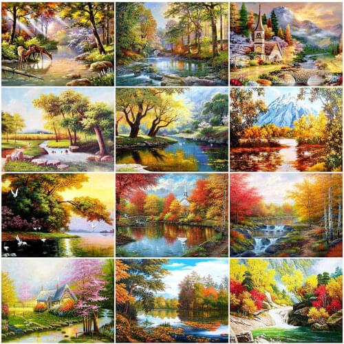 AZQSD DIY Diamond Painting Kit Tree Full Square/Round Fall Diamond Embroidery Landscape Mosaic Home Decoration