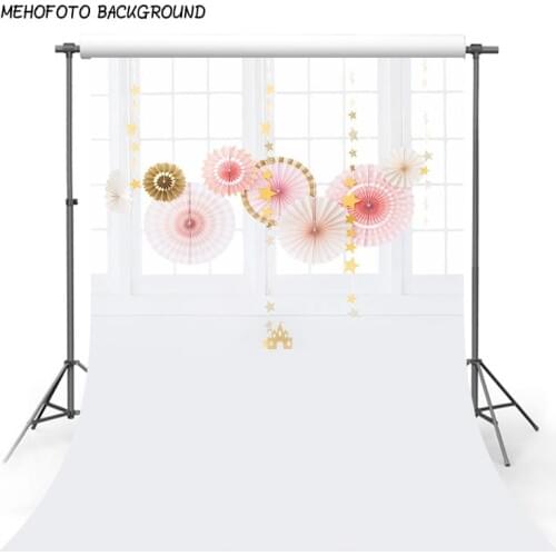 Photography Backdrop White Curtains Wood Windows Background for Wedding Photoshoot Custom Pink Paper Flowers Baby Birthday Props