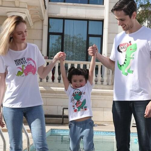 Mommy And Me Pet Dog Top Dinosaur Short Sleeve Family Clothes Family Matching Clothes Mother Father Daughter Son Kid Tshirt