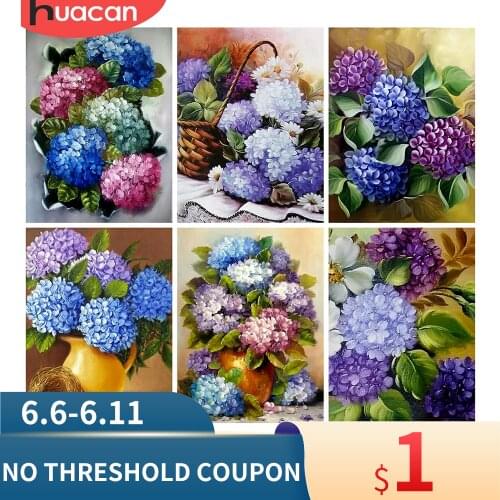 HUACAN 5D Full Square Diamond Painting Flower Hydrangea DIY Diamond Embroidery Rhinestone Picture Cross Stitch Home Decor