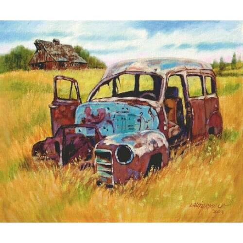 Canvas wall art picture prints painting Hand painted Classic car in a gold lanscape picture painting free shipping