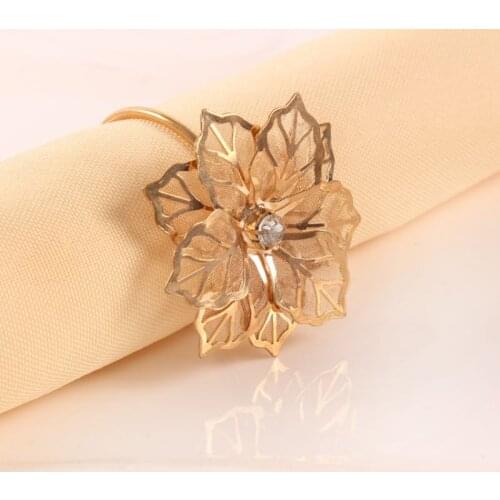 12Pcs Aluminum Alloy Napkin Ring Flower Shape Napkin Buckle For Wedding Party West Dinner Table Decoration Napkin Holder Kitchen