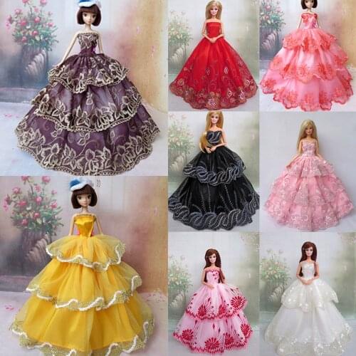 8 Pcs Beautiful Doll Toy Party Lace Satin Formal Long Dress Cloth Grows Princess Outfits Accessories for Barbie Doll Girls Gift