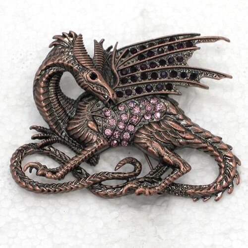 Fashion pins Antique copper Purple Rhinestone Dinosaur brooch Jewelry gift Pin brooches C963 D3