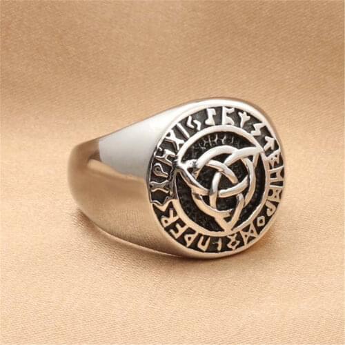 Mens Viking Rune Celtic Irish Trinity Knot Ring Stainless Steel Size 7-13