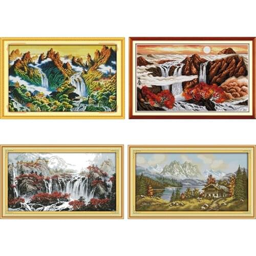 Joy Sunday Embroidery Needlework Sets Stamped Cross-Stitch Kits Mountain Stream Printed 11CT 14CT Counted Crafts Home Decor Gift