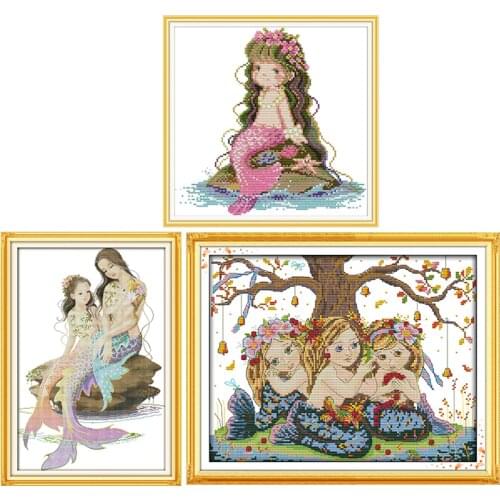 Mermaid Series Paintings Counted Printed Canvas Cross Stitch DIY Kits DMC 11CT 14CT Cartoon Patterns Embroidery Needlework Set