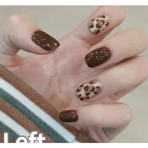 24pcs fake nails with glue designed Leopard taro purple bandage removable wear finished product Manicure patch False nails Patch