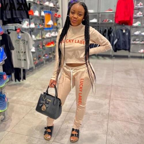 VAZN 2020 New Full Sleeve Letter High Neck Sexy Night Club Fashion Set Holiday Women Young Energetic Set Fashion Clothing Suit