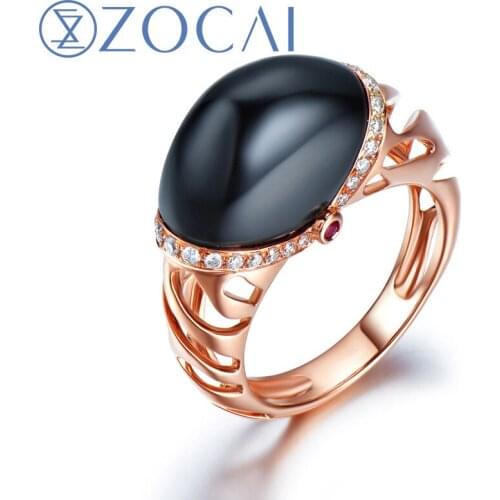 ZOCAI New Arrival ICE and FIRE Series Black Agate ring 0.17 Ct real diamond and 0.03 Ct real ruby ring 18K rose gold JBW90111T