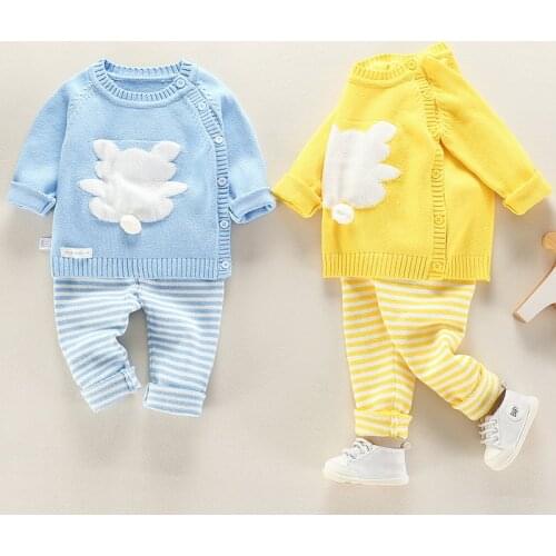 Infant Baby Clothes knitting Sweater Set Child Outerwear For Spring Autumn 2020 New Toddler O-neck Flower Animal Clothing Suits