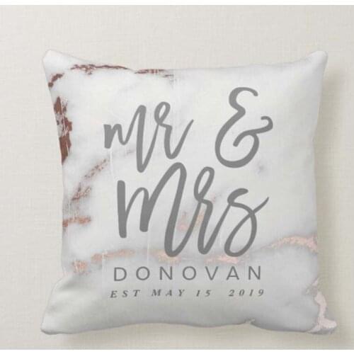 Personalized Mr And Mrs Marble and Rose Gold Name Throw Pillow Case Novelty Cushion Covers Chair Couch Home Decorate 18