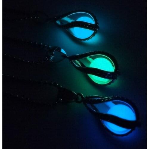 Seanlov Glow In The Dark Jewelry Silver Color Necklace Pendant Luminous Stone Long Beads Chain Necklace Women Gifts