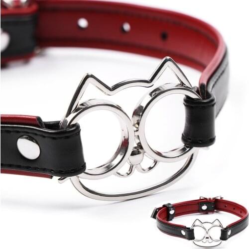 Sexy Metal PU Leather Cat Collar Fetishs Necklace Bell Choker Costume BDSM Bondage Erotic Accessories Sex Toys For Woman
