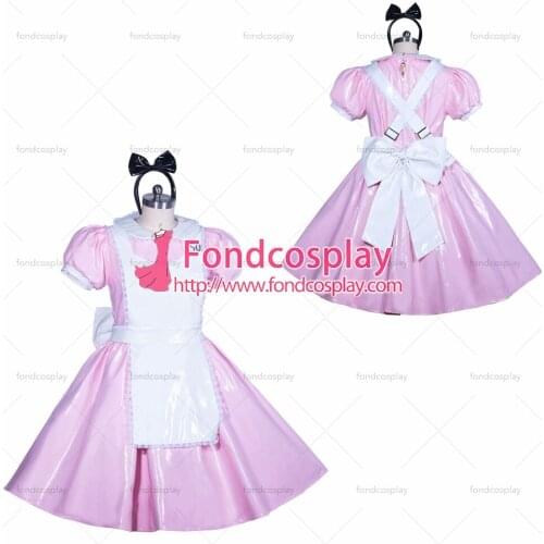 French lockable pink heavy PVC Alice sissy maid dress cosplay Tailor-made[G3912]