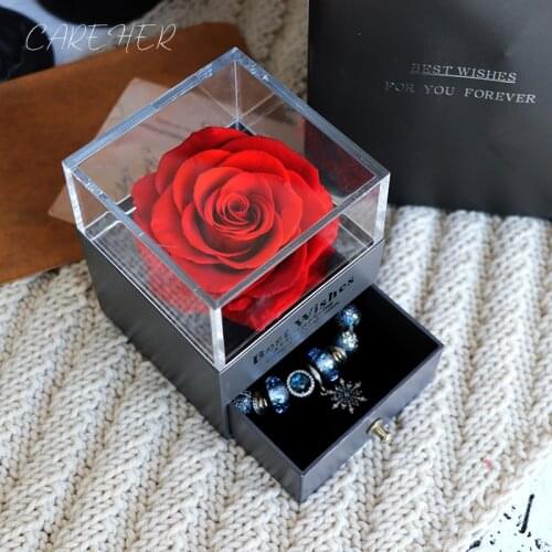 New Fashion Beauty And Beast Roses Rose Jewelry Box Eternal Flowers Wedding Ring Necklace Box Valentines Day Gift For Ladies