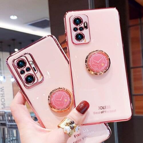 Luxury Ring Holder Plating Silicone Phone Stand Case On For Xiaomi Redmi Note 10 Pro Max Note10 10s 10pro Bumper Soft Back Cover