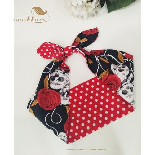 SISHION Vintage 50s Retro Red Polka Dots and Skull Floral Opaska Hair Bands VD1906 Hair Accessories Headband Scrunchies Haarband