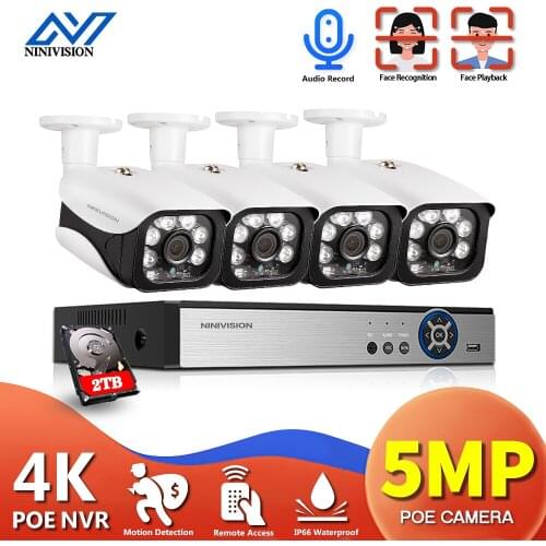NINIVISION IP POE 3MP 5MP CCTV Security Surveillance Camera System Kit Set Outdoor Home Camera One-Way Audio NVR Video Recorder