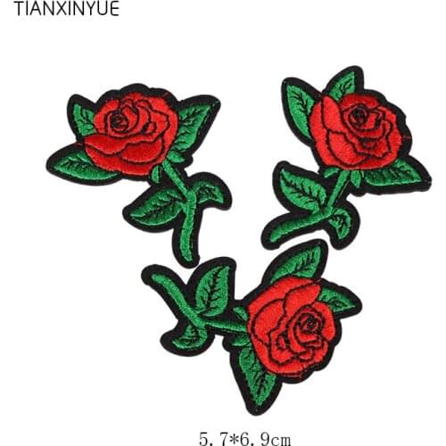 TIANXINYUE 20pcs Red Rose flower Patch Applique Fabric Sticker Iron On Patch Craft Sewing on Embroidered Clothing