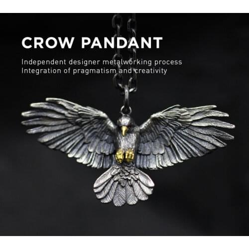 Vintage Silver Plated Crow Necklace Pendant Personality Men Women Eagle Necklace Punk Hip Hop Chain Fashion Jewelry Party Gifts