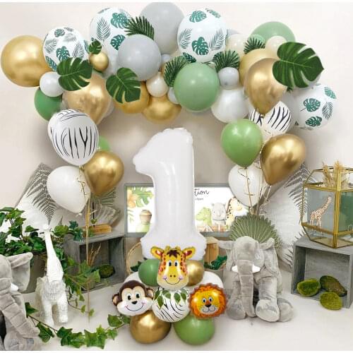 Jungle Animal Balloon Gold Number Globos Safari Birthday Party Decoration Kids Baby Shower Baloon 1st Birthday Party Decor