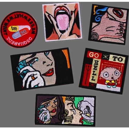 High Quality Sexy Girl Lips Letter Iron on Patches Hip Hop Embroidery Patch Rock Clothing Shoes Hat Diy Appliques Accessories