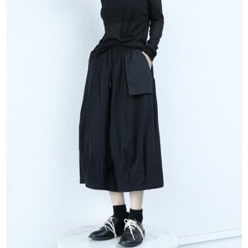 Autumn new Japanese Yamamoto style Capris dark black neutral loose casual pants wide leg straight skirt pants