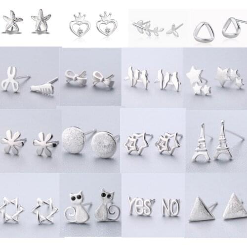 Fashion Jewelry 925 Sterling Silver Cross Star Crown Cat Stud Earrings For Women Jewelry pendientes oorbellen