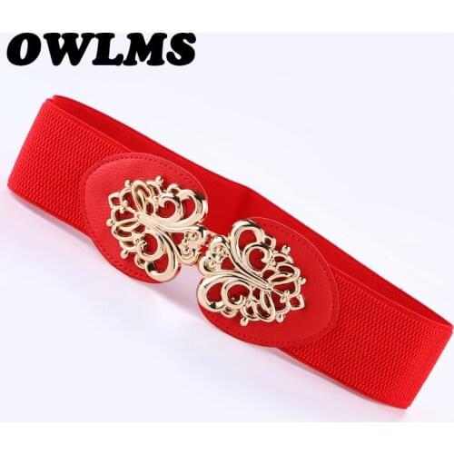 Female Decoration Cummerbunds Wide Elastic Cummerbund Waist Strap Dress Accessories cinturones mujer gold buckle lady coat belt