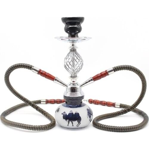 1Pcs Glass Hookah Double Tube Shisha with Ceramic Bowl Hose Charcoal Tongs Arab Smoke Hookahs Set Smoking Narghile Accessories