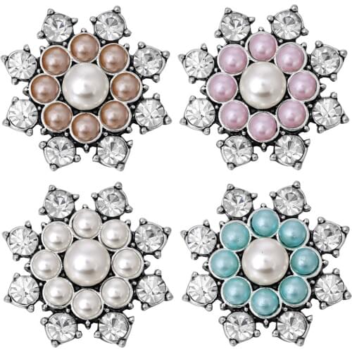 10pcs/lot New Arrival 18mm 20mm Metal Snap Jewelry Crystal Imitation Pearls Flower Snap Buttons for Women Snap Button Bracelet