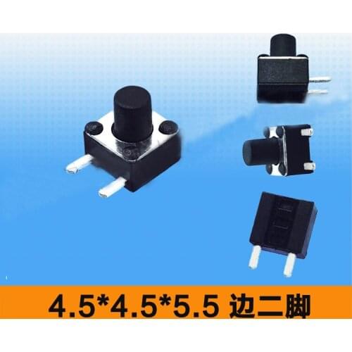 4.5*4.5*5/5.5mm 2 Side Pins SMT Copper Micro Push Button Touch Tact Switch SMD Black Side Button Power Switch
