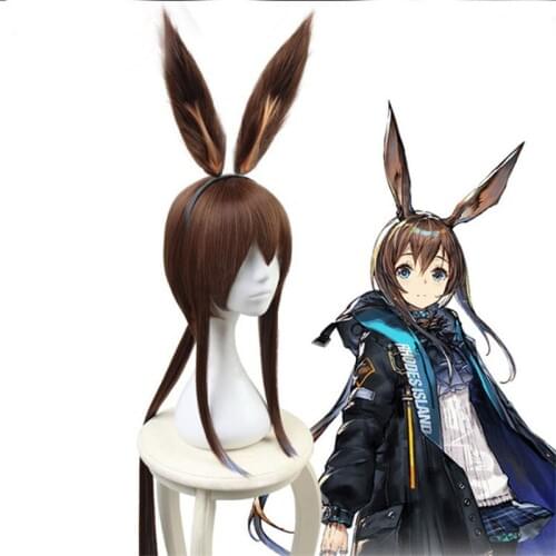 Anime Game Arknights AMIYA Cosplay Wig Brown Synthetic Wig Costume Halloween Party Play Woman Wigs Straight Hair