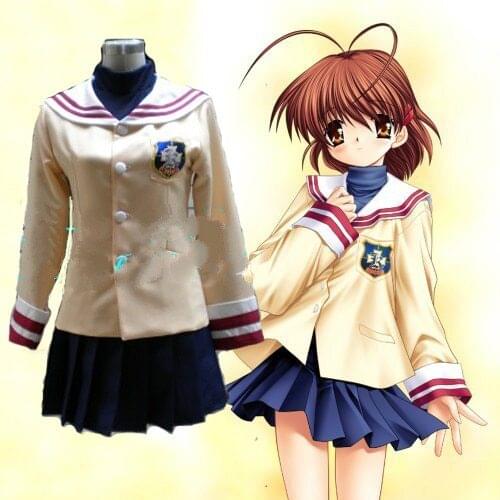 CLANNAD Furukawa Nagisa Winter Japanese School Uniforms Cosplay Costume coat+shirt+skirt+badge Free Shipping