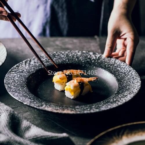Deep Plate Wide-sided Ceramic Plate for Serving Dishes Large-sized Dish Large-size Round Japanese-style Bowl and Tableware Set