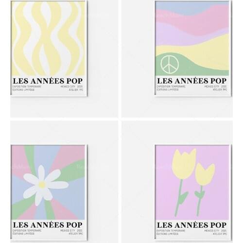 Canvas nordic floral groovy pastel waves psychedelic hippie 70s poster abstract illustration pastel years pop art print retro po