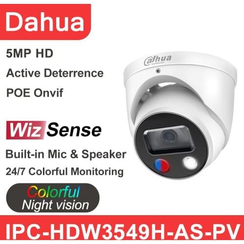 Dahua IP Camera 5MP Full-Color WizSense Active Deterrence IPC-HDW3549H-AS-PV Built-in mic Audio I/O Vehicle human SD WizSense