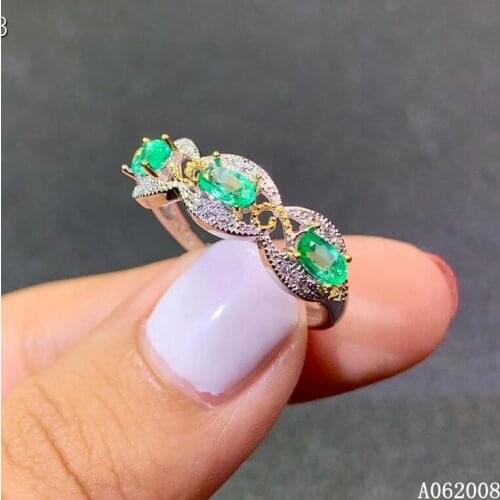KJJEAXCMY fine jewelry 925 sterling silver inlaid natural emerald ring new female lovely gemstone ring vintage support test
