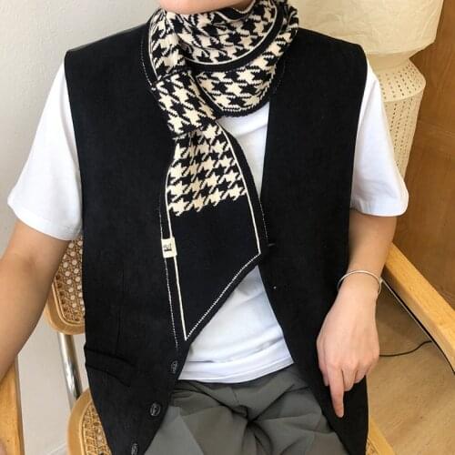 Black and White Classic Thousand Bird Grid Autumn and Winter Essential Decoration Warm Winter Knitted Scarf for Men and Women