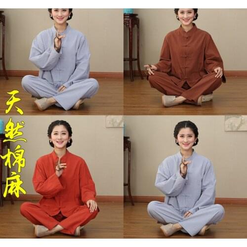 Unisex Summer&spring cotton&linen buddhist zen meditation lay suits martial arts clothing tang suit Buddha uniforms red/coffee