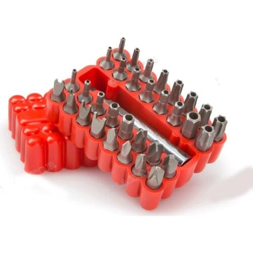 33pcs Screwdriver Bit Set with Magnetic Extenwion Bit Holder CR-V Steel 1/4" Spanner Tri-wing Torq Torx Hex with Hollow Bits