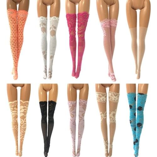NK 10 Pair/Set Mixed Style Doll Colourful Lace Stocking Handmade Fashion Doll Accessories For Barbie Doll Dress Baby Gift DZ