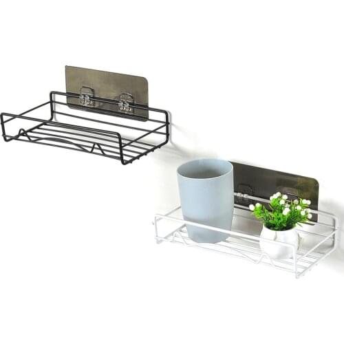 Shower Wall Shelf Punch Free Shower Shelf Black White Storage Suction Basket Storage RackKitchen Bathroom Accessories