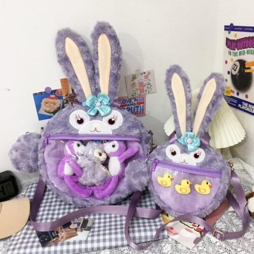 2021 Japan Style Cute Bunny Ita Bag New Personality Ins Shoulder Bag Large Capacity Student Plush Clear Bag lIB038