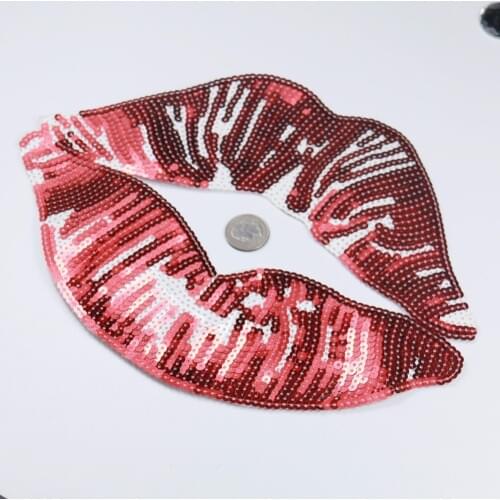 NEW Red lip Sequin Patch Sew on Patches for Clothing Women Clothes embellished Cloth on Shirt Jeans Jacket 275*200mm