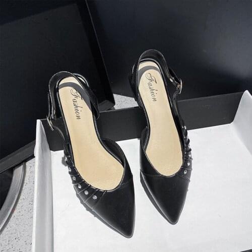YSHUNIJ New Slippers Women Wear Casual Pointed Rhinestone Baotou Shoes with Solid Color Cool Drag Tide After Tripping In Summer