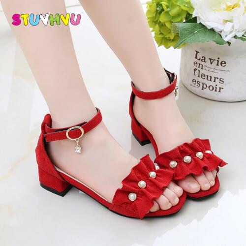 Girls Shoes Sandals 2020 New Summer Fashion Children Shoes Lace Pearl Girls High-heeled Princess Shoes for Kids Sandals 27-37