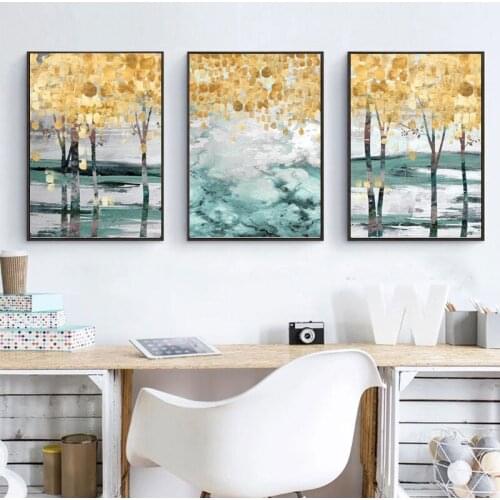 Autumn Trees Nordic Modern Living Room Bedroom Sofa Background Wall Landscape Hanging Canvas Painting Wall Art Home Decor