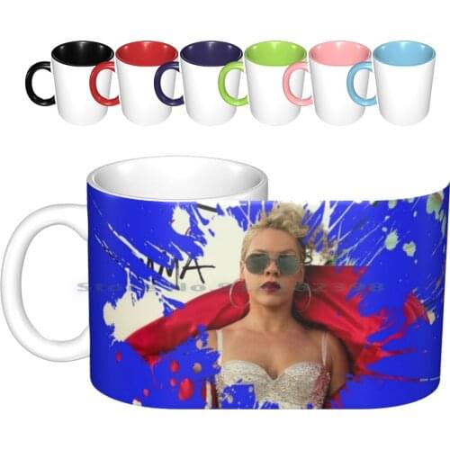 P!nk Beautiful Trauma With Blue Splash Background 2020 Ceramic Mugs Coffee Cups Milk Tea Mug Pink P Nk Stage Concert Metal